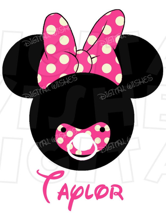 Download Baby Minnie Mouse head ears with pacifier pink Digital Iron on
