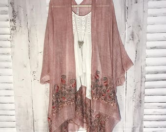 Ivy Kimono - B L U S H Boho Kimono Beach Cover Up, Long Kimono Robe, Sheer Kimono, Summer Kimono, Bohemian Print Kimono, Boho Fashion