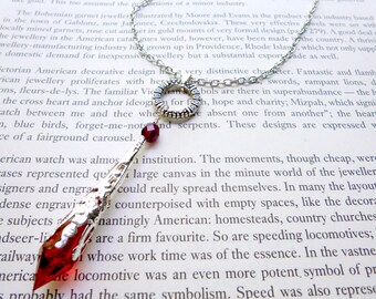 Red Necklace Vamp Jewelry Filigree Pendant Art Nouveau Vintage Inspired Great Gatsby Bohemian Jewellery Downton Abbey Victorian Style