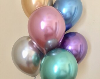 New Chrome Gold Silver Purple Blue Mauve 11 inch Latex Balloons~Metallic Balloon~Chrome Balloon~Birthday~Wedding~Bridal~Baby~Bling~Shiny