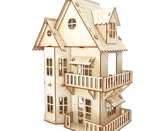 Victorian Dollhouse, dollhouse, Wood dollhouse, Dollhouse kit, Natural dollhouse, Modern dollhouse, 1:12 scale