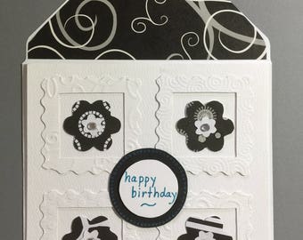 Feminine Birthday Card - Black and White Flowers
