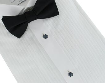 Vintage 1950s Rhinestone Flower Tuxedo Shirt Studs Groom Father of the Bride | Topaz | Black | Sapphire Blue