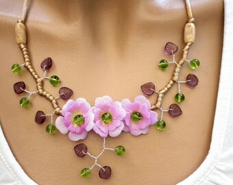 Purple and Green Flower necklace lilac