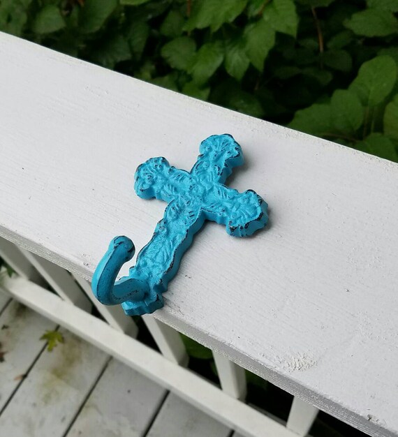 Cast Iron Cross Hook Hand Painted and Hand distressed. Painted