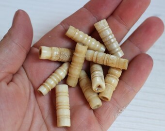 Vintage carved bone tube beads