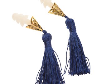 Breakfast at Tiffany's Inspired Tassel Earplugs in Navy