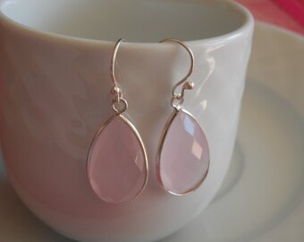 Silver rose quartz Earrings bridesmaid gift earrings pink quartz earrings rose quartz jewelry natural rose quartz earrings rose quartz stone