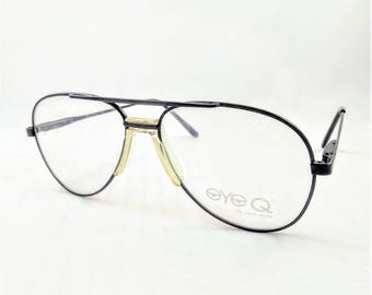 Black Aviators, Metal Aviator Eyeglasses, Mens Black Frames, Fixed Bridge Eyeglasses, Flexible Temple Arms, 1990s Glasses, NOS