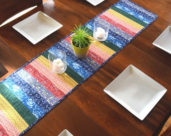 Quilted rainbow table runner • rainbow quilt • patchwork • cotton quilted • ROYGBIV •