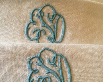 White Linen Napkins 6 ESD Monogram Cloth Hemstitched Dinner Napkin Set 15" Square Vintage Table Linens