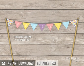 Confetti Party - Cake Bunting - Mini Banner - Cake Topper - Sprinkles - INSTANT DOWNLOAD - Printable PDF with Editable Text