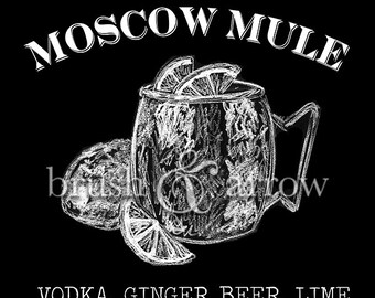 Moscow Mule printable, chalkboard style drawing, instant digital download