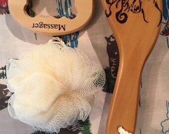 Spa set with brush wood burned with a horse .