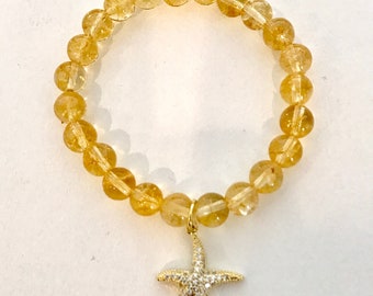 Citrine Stretch Bracelet with Gold Filled and Crystal Star Charm
