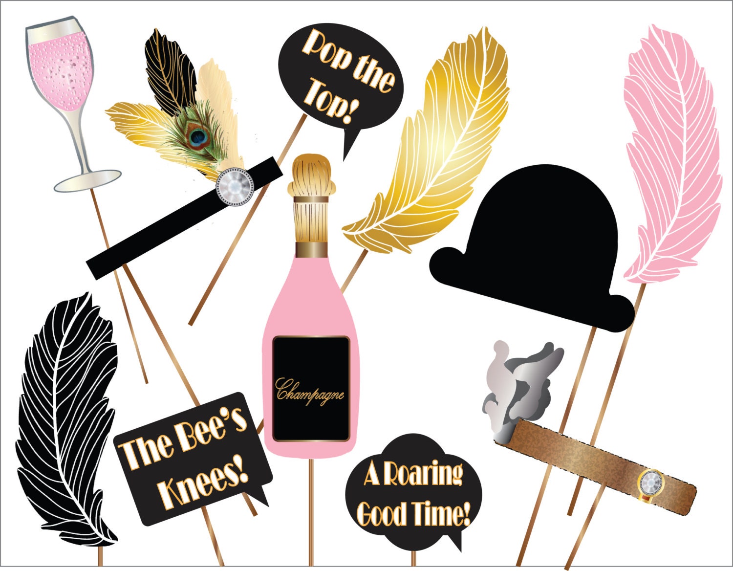 Roaring 20s Photo Booth Props Printable Black Feather Bowler