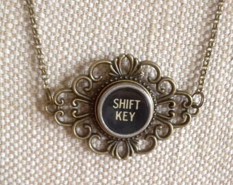 Typewriter key necklace / SHIFT key / vintage typewriter key / bronze tone pendant