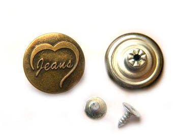 5 Hammer On Jeans Buttons with 5 Tacks