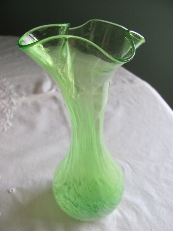 Vintage Green Glass Bud Vase Hand Blown Glass