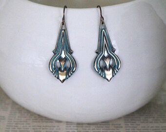 Patina Jewelry, Vintaj Jewelry, Art Nouveau Jewelry, Vintage Jewelry, Turquoise Patina, Boho Jewelry, Teardrop Earrings, Brass Earrings