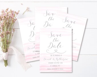 Blush Pink Pastel Watercolor Save The Date Printable.