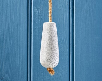 Vintage Decorative White Crackled Ceramic Bathroom Light Pull With Jute Rope Cord