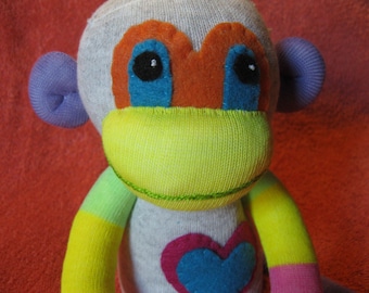 Flip - Best Friend Sock Monkey Plush - Gray Stripes Pink - Handmade Doll