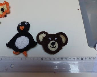 4 animals zoo crochet appliques