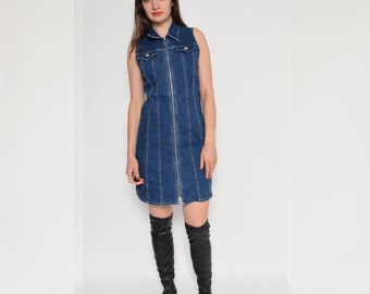 Vintage 90's Blue Denim Zipper Dress