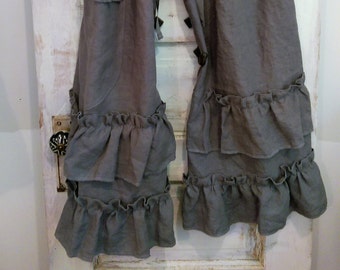 Grey Linen Bloomers | Washed Linen Bloomers | Linen Pants | Linen Bloomers Ruffled Love | Boho Linen Bloomers |The Wild Raspberry