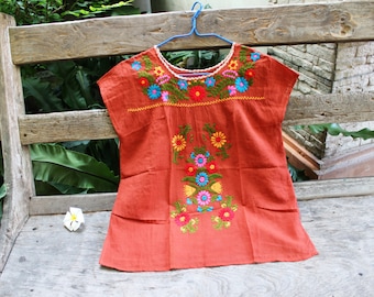 M-L Bohemian Embroidered Top - Brick Orange