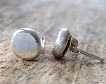 Flat Pebble Earrings, Sterling Silver Stud Earrings, Silver Post Earrings, 925 Stud Earrings, Ball Studs, Sterling Studs, Bohemian Jewelry