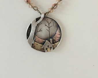 Somewhere we can hide:Silver and mixed metals necklace; handmade sterling silver