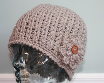 Crochet Flower Hat, Crochet Flower Beanie, Women's Flower Toque, Crochet Flower Toque, Mom Gift, Flower Hat, Baby Girl Hat, Baby Beanie