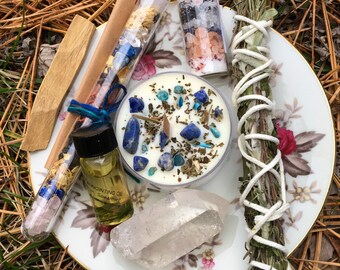 THIRD EYE - Handmade Smudge, Crystal Candle, Soak, Anointing Oil and Intention Vial Bundle - Signature BethKaya