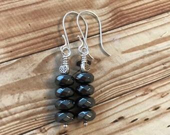 Hematite and Fine/Sterling Silver Earrings - Free U.S. Shipping