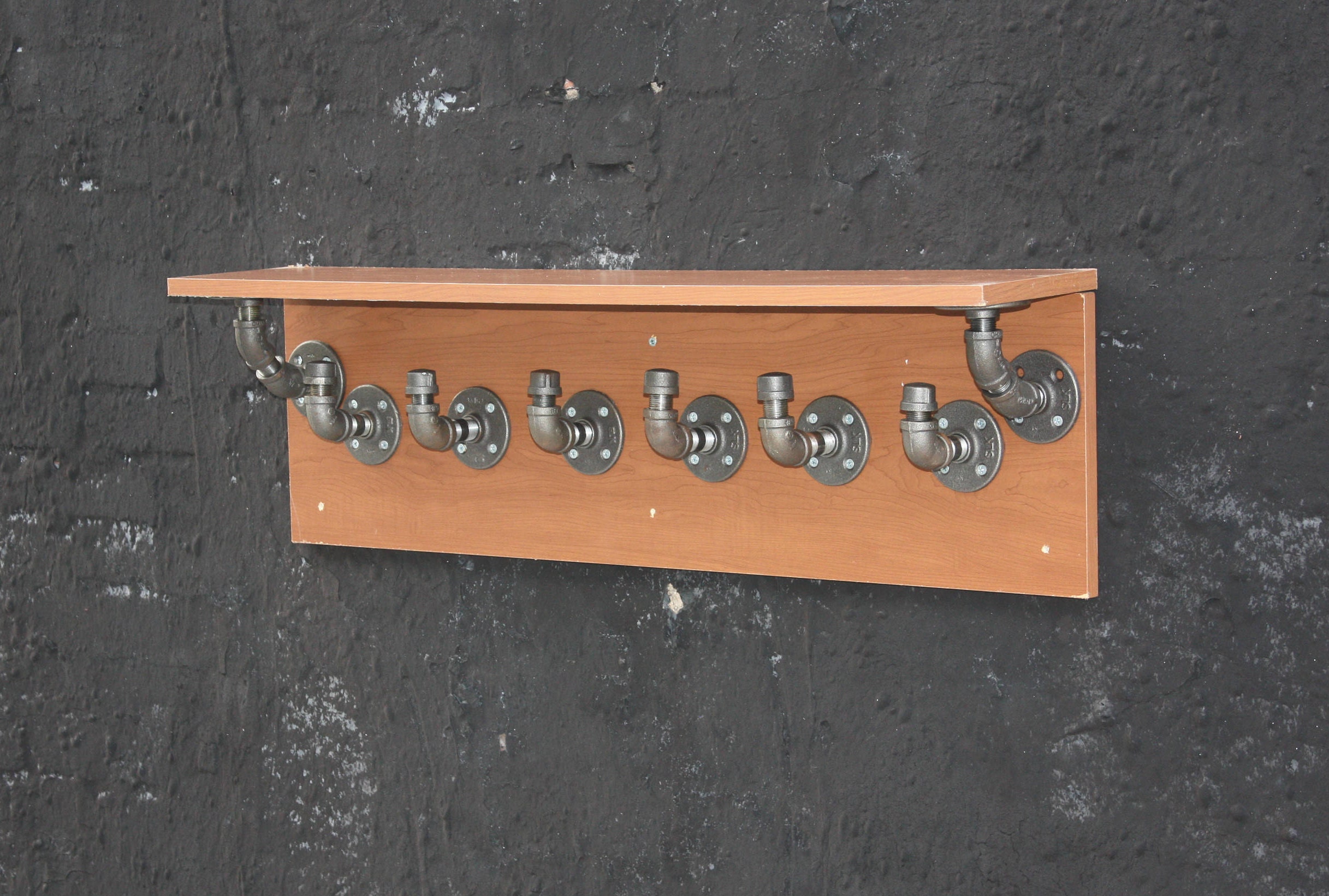 Industrial Iron Pipe and Wood Coat Rack