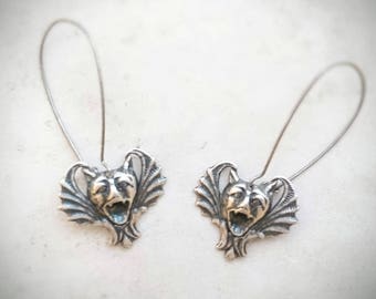 Silver Bat Earrings Silver Dangle Earrings Drop Earrings Bat Jewelry Animal Earrings Animal Jewelry Gothic Earrings Bat Halloween Jewelry