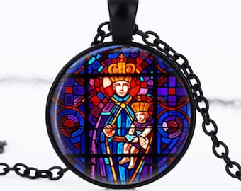 "Religious stained" glass cabochon necklace