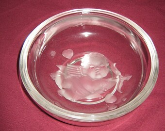 Verlys French Glass/Cupid and Hearts Bowl/ Embossed Glass/c1950s By Gatormom13 JUST REDUCED