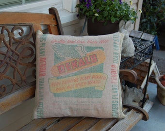 Vintage Seed Sack Pillow Covers - Green Linen 18"x18"