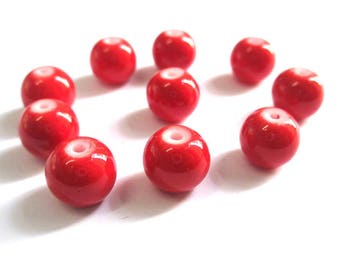 10 red glass beads painted 10mm (T)