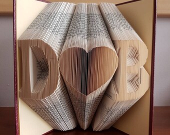 Folded book art - Initials with & or heart - wedding gift, anniversary gift, birthday gift, christmas gift, teacher gift, graduation gift