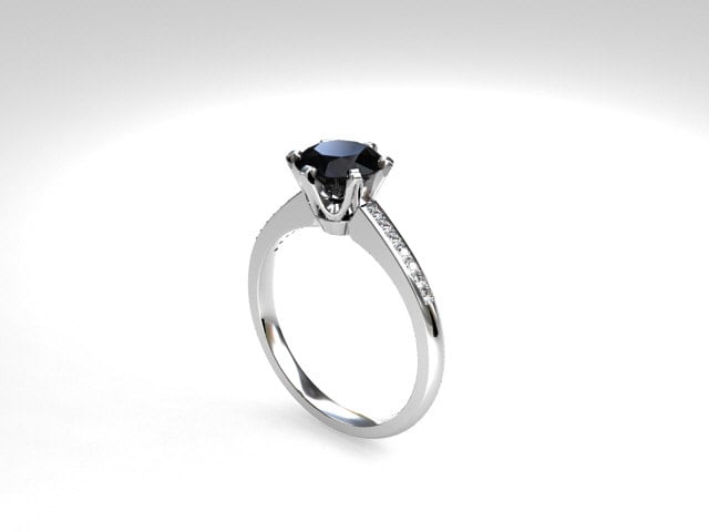 Black diamond solitaire engagement ring White gold rose