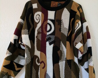 VIntage 80s/90s Funky Stripes Oversized Chunky Knit Sweater - Size M/L