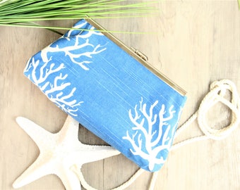 Beach Clutch, Beach Wedding, Coral Clutch, Beach Handbag, Cobalt Blue