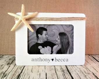 Beach wedding decor starfish picture frame, beach gifts for her ideas anniversary gifts for women or men
