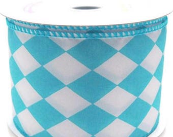 INSTOCK....Blue and White Harlequin Diamond 2.5" wide Satin Ribbon....5 yards......NEW