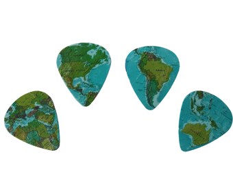 4 WORLD MAP guitar picks, Custom Guitar Pick, Custom Guitar Picks, Personalized Guitar Pick