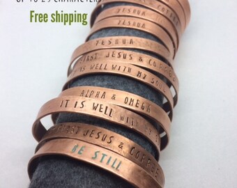 Copper cuff, copper jewelry, metal bracelet, handstamped cuff, stamped copper bracelet, personalized cuff, Faith gift idea, yeshua, jesus